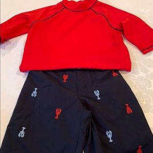 Boys size 6 embroidered lobster swim